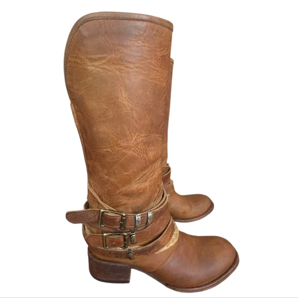 Freebird Drove Tan Distressed Leather Strappy Cowboy Boots Size 6 - Picture 7 of 17